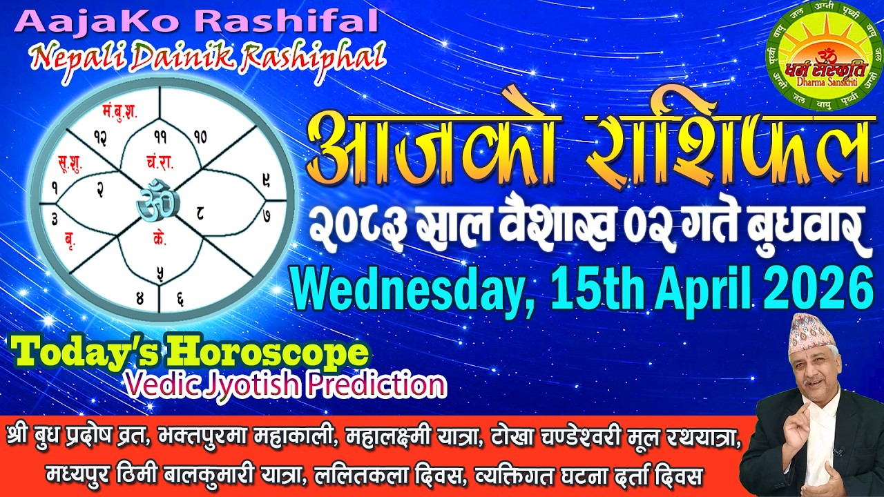 आजको राशिफल | २०८३ वैशाख ०२ गते बुधवार | April 15, 2026 | 2083 Baisakh 02 | Aaja Ko Rashifal