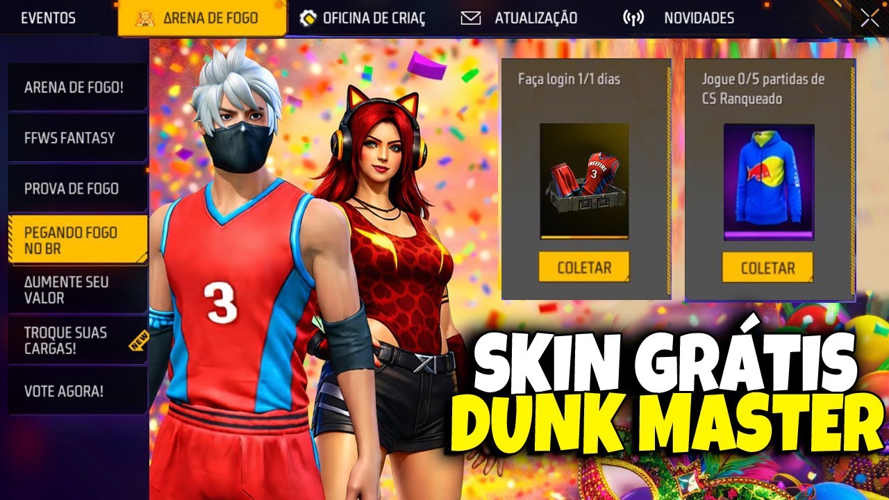 CORREE!! DUNK MASTER NA LOJA? CODIGUIN PRA TODOS, EMOTE GRÁTIS E ILHA DO ROLÊ NO FREE FIRE