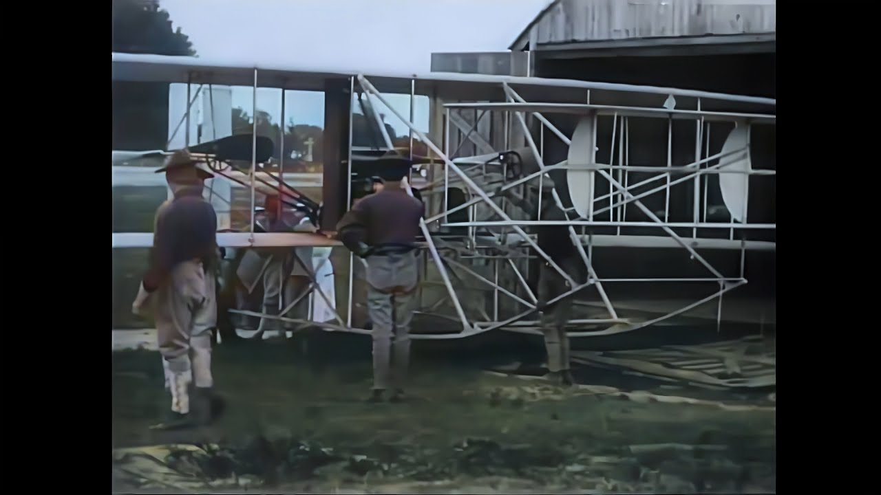 [4k, 50fps, colorized] (1908) First Airplane Flight filmed: The Wright Military Flyer