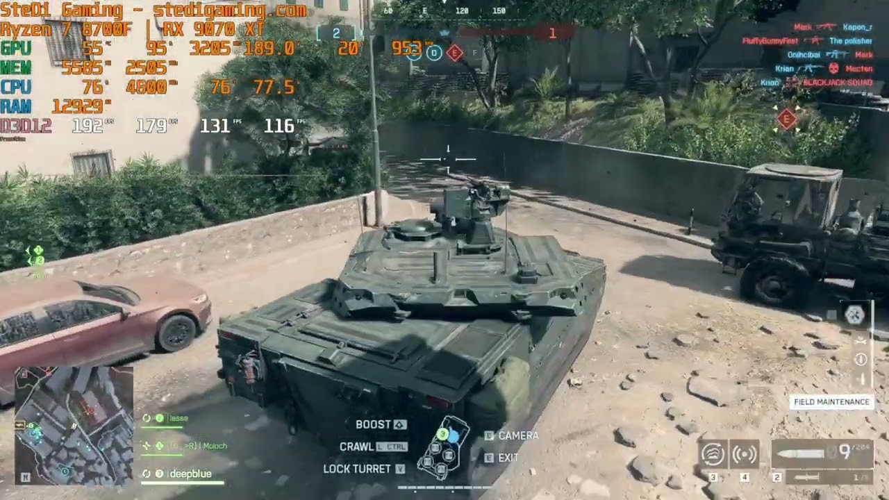 Battlefield 6 on Ryzen 7 8700F on Low+FSR(P) 1080p with Radeon RX 9070 XT