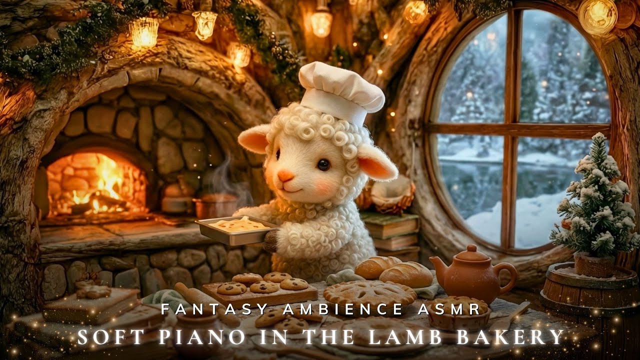 Soft Piano in the Lamb Bakery 🎹🍪 Cozy Fireplace & ASMR Ambience for Reading and Relaxation