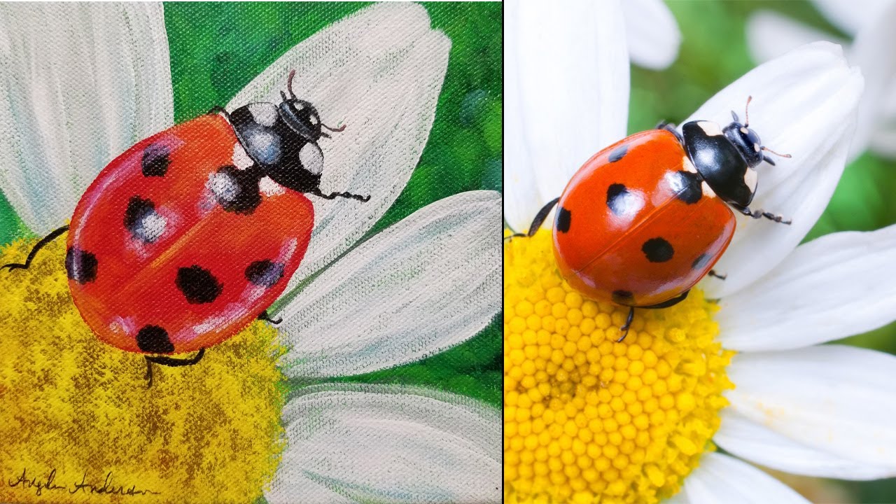 Ladybug Daisy Acrylic Painting Tutorial LIVE