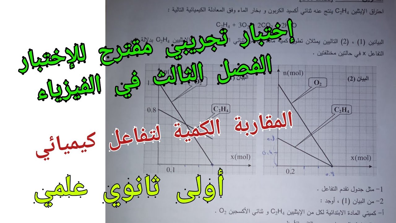 إختبار تجريبي مقترح للإختبار الفصل الثالث في الفيزياء/المقاربة الكمية لتفاعل كيميائي/أولى ثانوي علمي