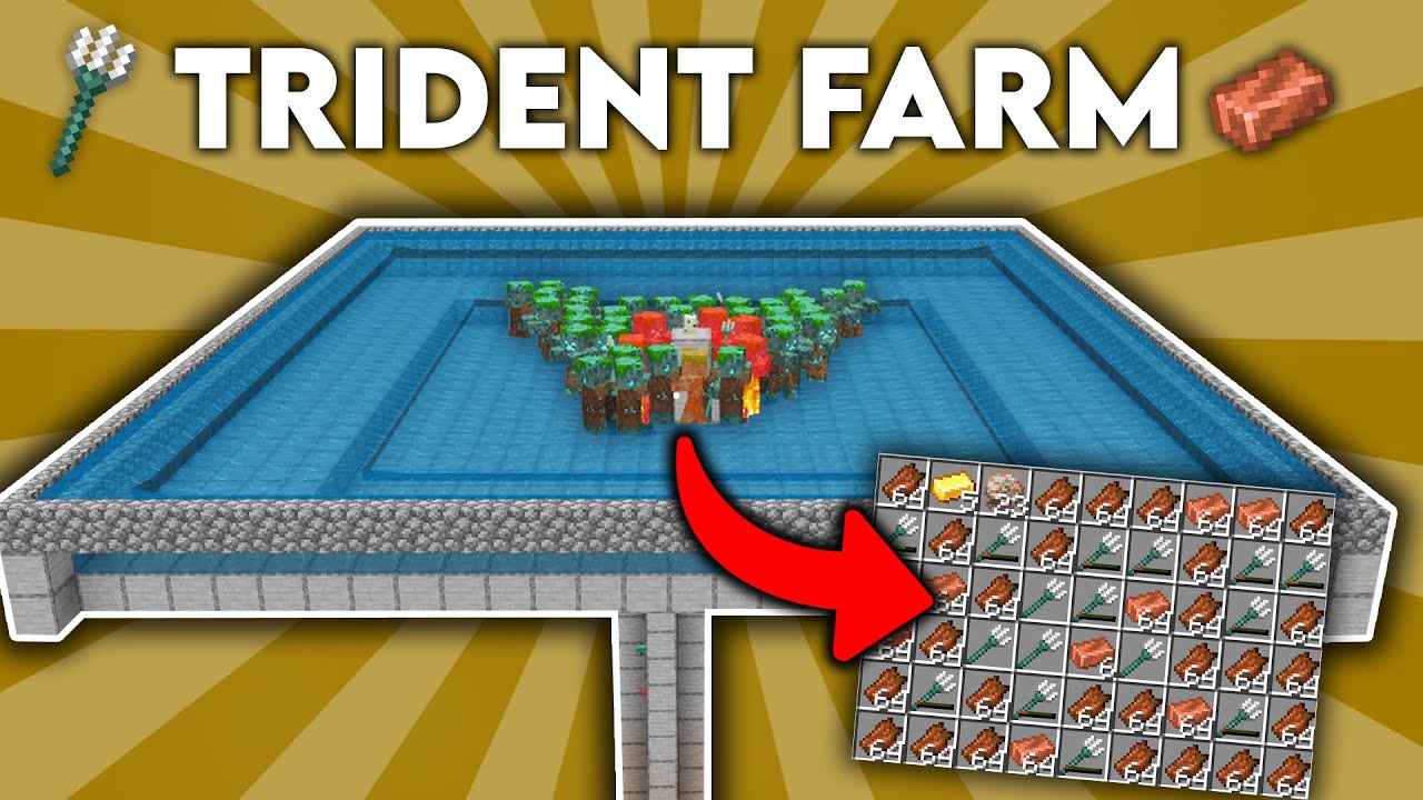 BEST 1.19 Trident Farm in Minecraft Bedrock (MCPE, Windows10,Xbox,PS4,Switch)