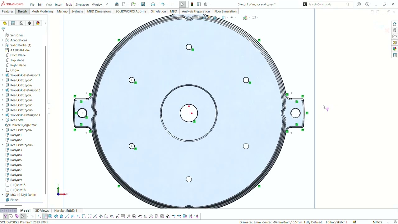 calculate projected area of component using solidworks