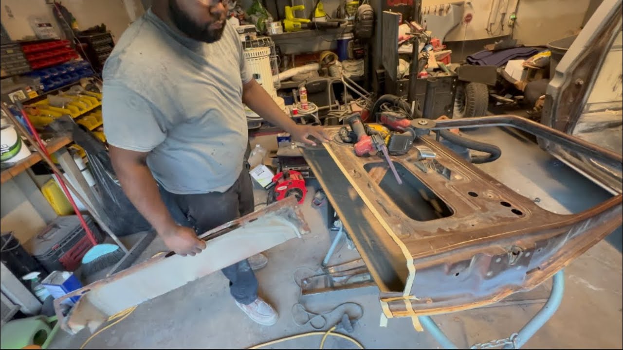 Fixing rust on the bottom door of the 78 Ford F150 ￼