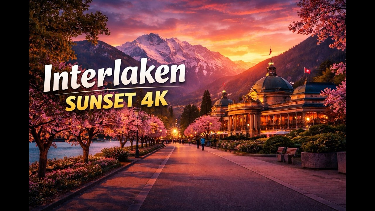 Interlaken Sunset Walk 🇨🇭 Spring Evening in Switzerland | 4K Walking Tour