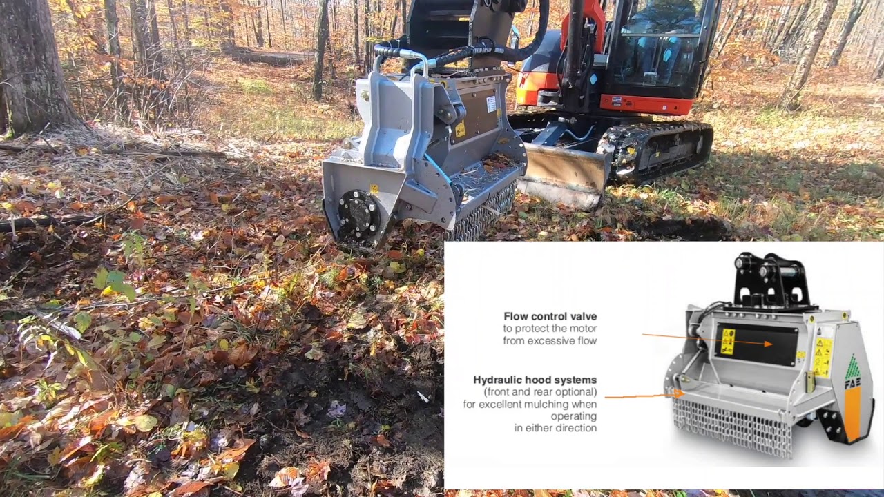 Kubota Compact Excavator with FAE Mulcher Head Cutting Brush