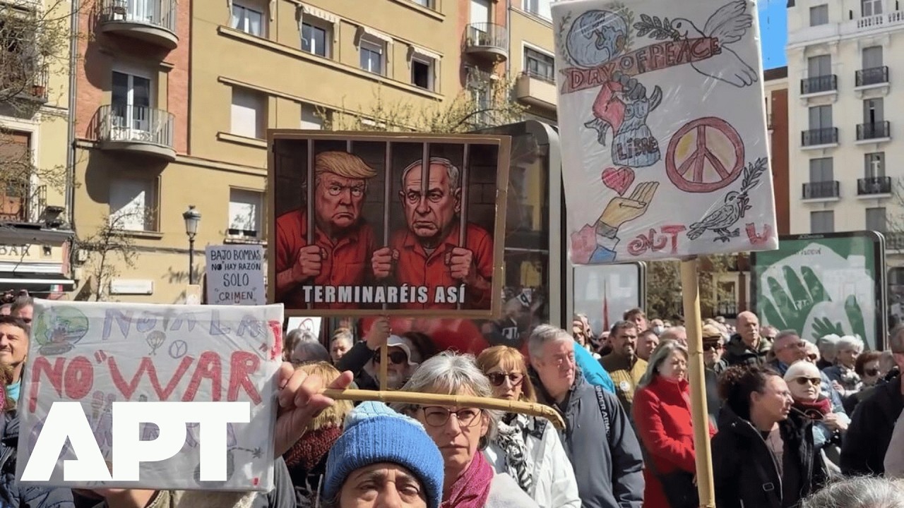 Протестующие в Мадриде заявляют: «Трампа необходимо остановить», поскольку война в Газе и конфлик...