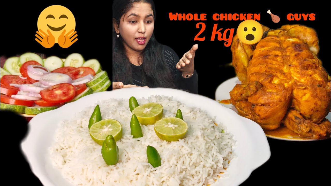 Mukbang Spicy whole chicken gravy 🍗//Basmati rice 🍚 And salads👌#mukbangdeliciousfood  