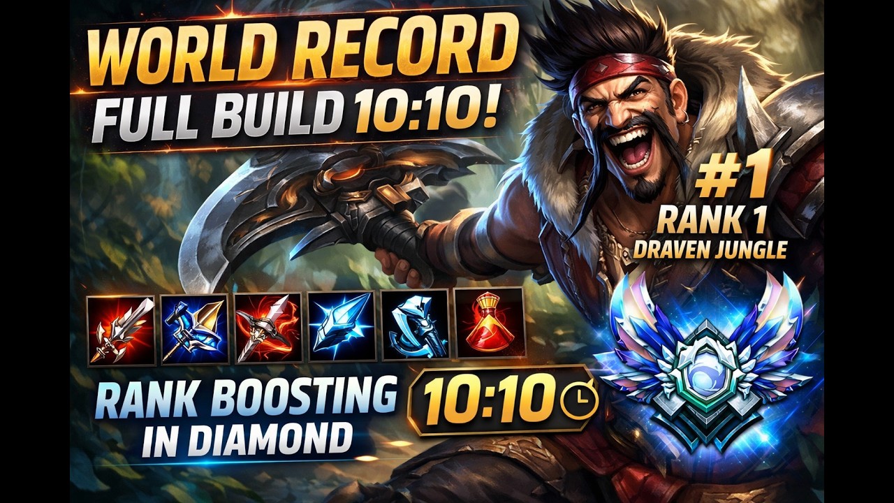 WORLD RECORD FULL BUILD 10:10 | RANK 1 Draven Jungle | Rank Boosting In Diamond #wildrift #draven