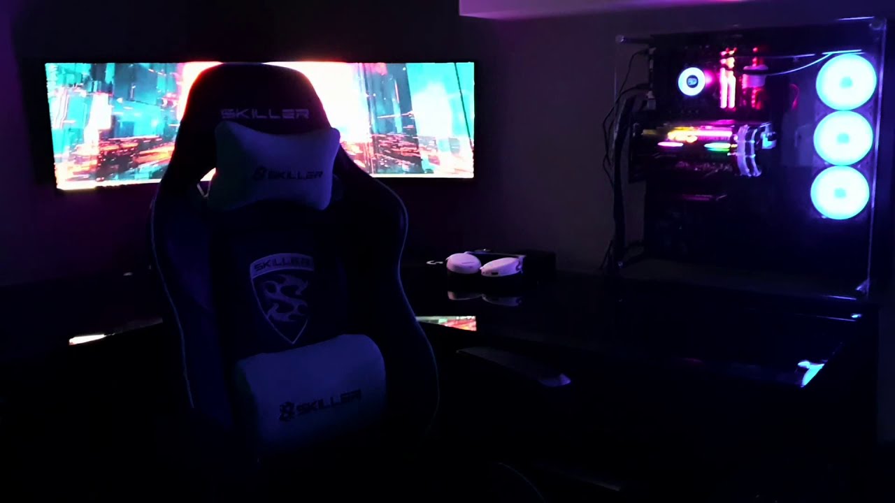 4K Samsung C49RG90 32:9 MSI RTX 2080Ti i9 9900K Gaming Room 2019  Night Mode