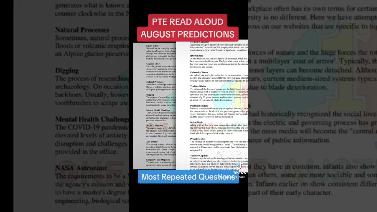 PTE READ ALOUD - August Predictions 🗓️ 