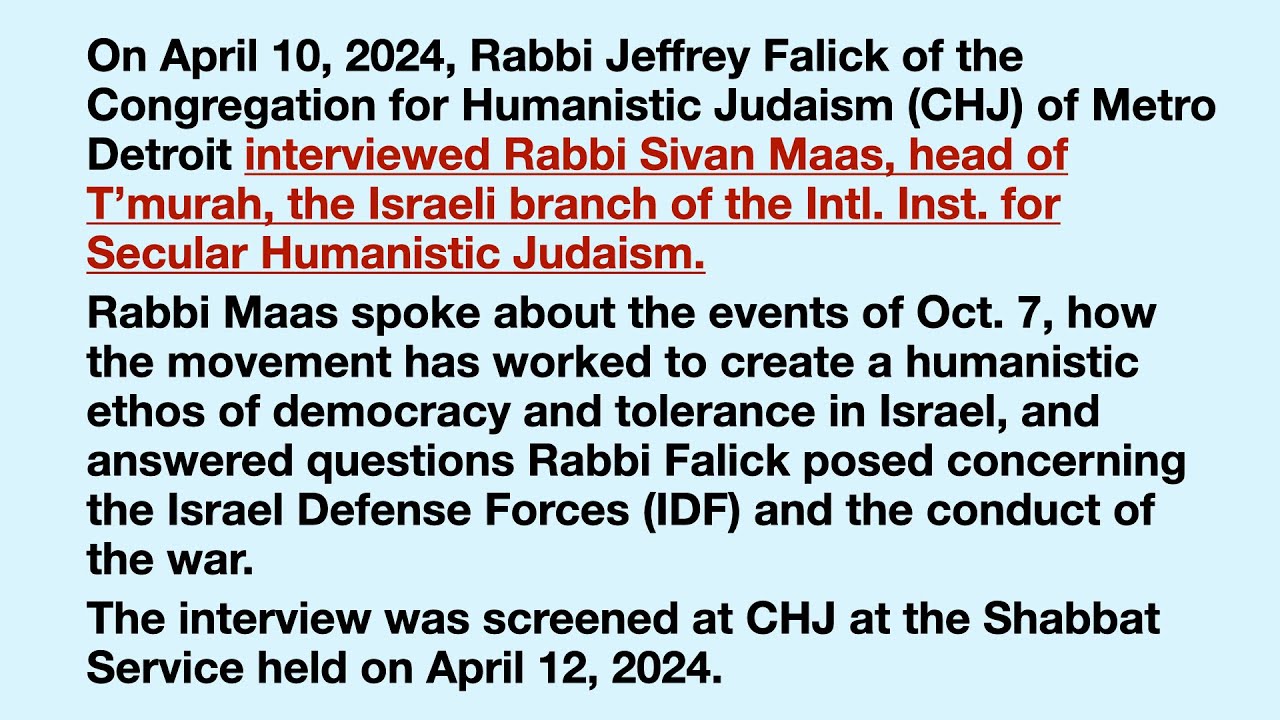 Oct. 7 & the War with Hamas - View from Humanistic Judaism in Israel