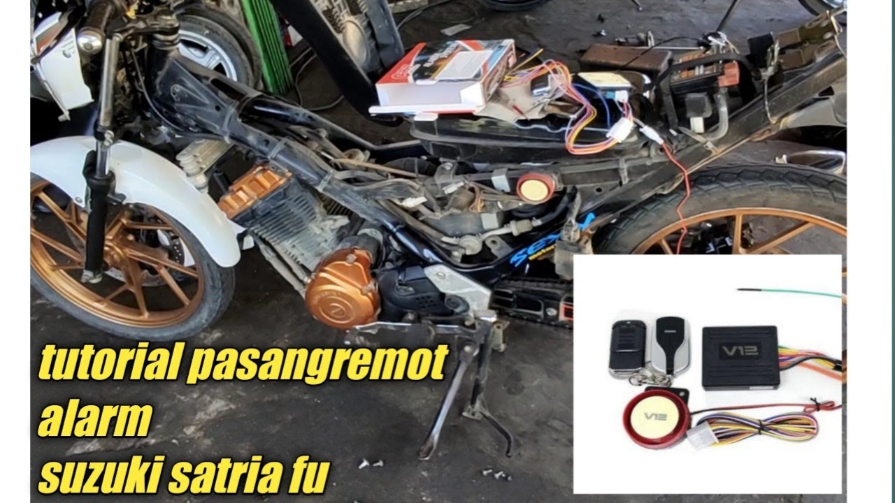 cara termudah. pasang remot alarm di motor suzuki satria fu