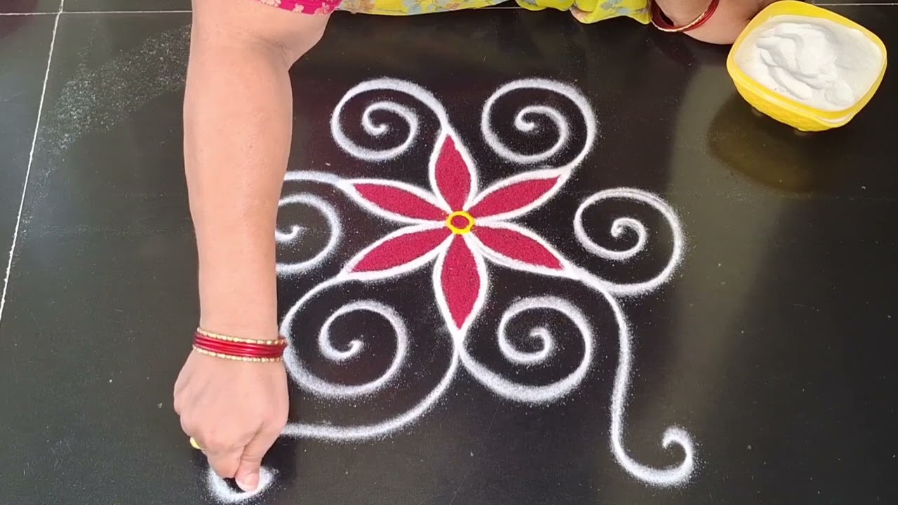 Simple rangoli 🌹 easy side border rangoli 🌹 daily muggulu 🌹 small beautiful kolam 🌹 simple rangoli 