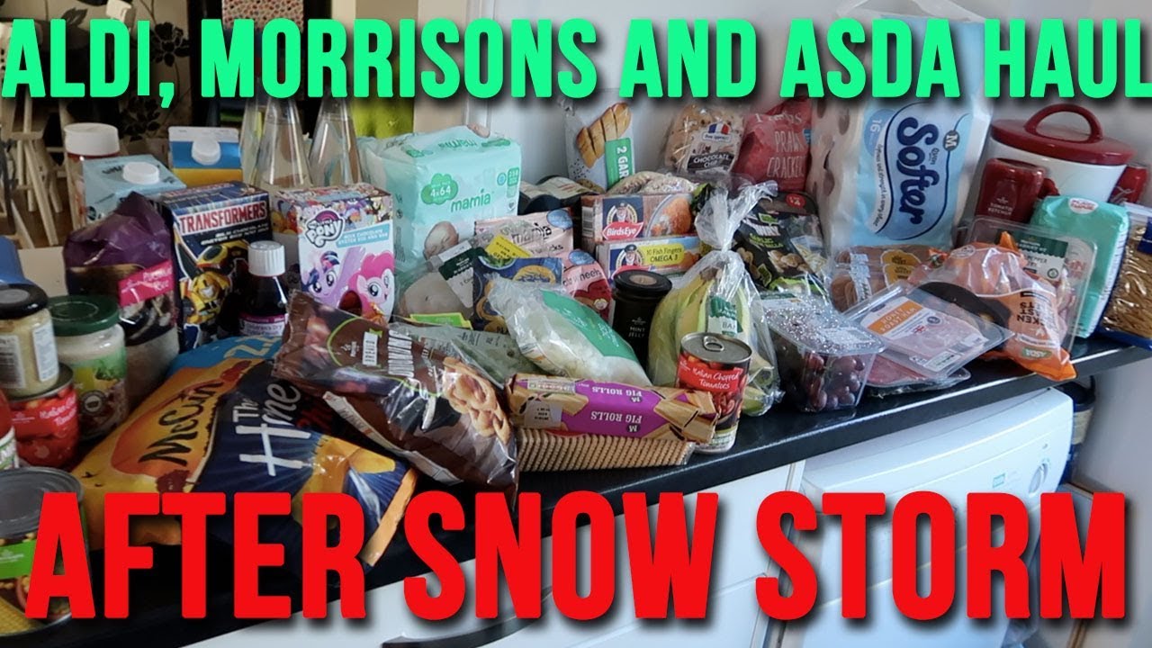 ALDI FOOD HAUL AFTER STRANDED SNOW STORM - BEAST FROM THE EAST - MORRISONS HAUL A CHILDMINDING MUMMY