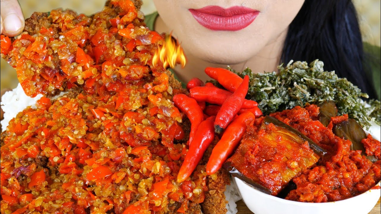 ASMR BEEF KATSU SAMBEL BAWANG MERCON, BAYAM GORENG, TERONG BALADO | EATING SOUNDS