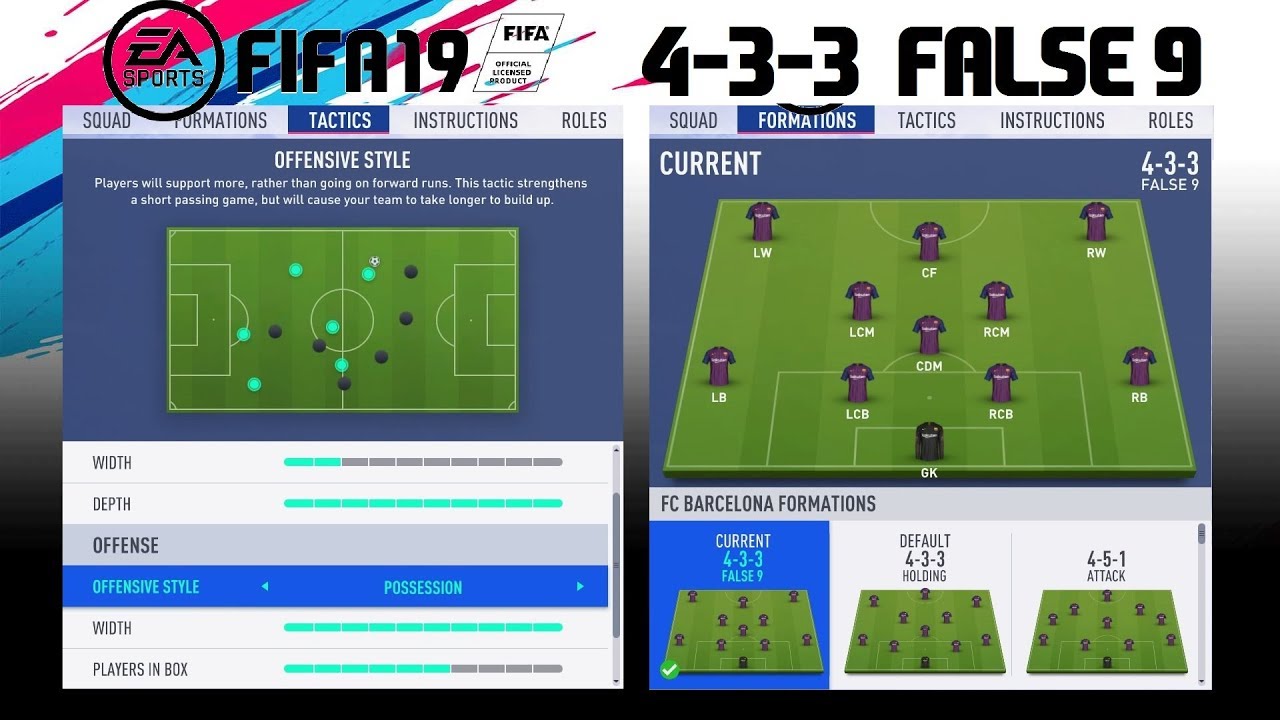 FIFA 19 4-3-3 FALSE 9 CUSTOM TACTICS | TIKI TAKA & PRESSING  HD