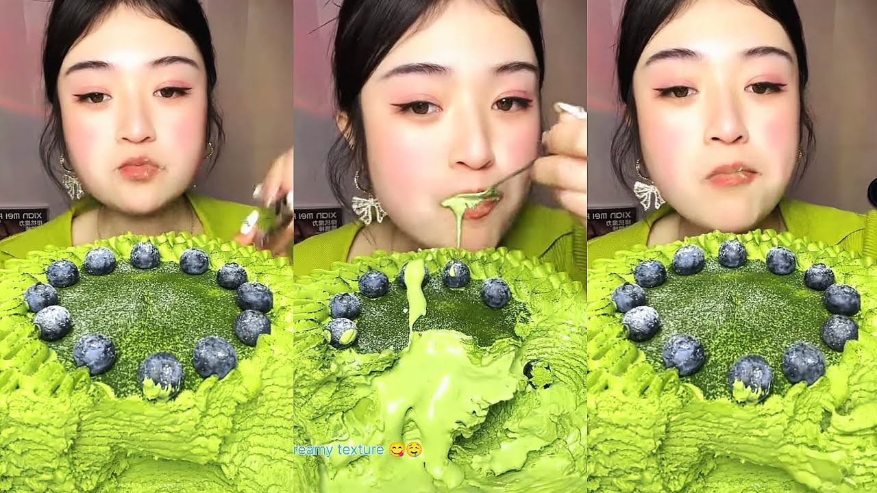 Green 🟢 Layer Rich Cake & Blueberry Dessert Eating Show 😍🍰 #MukbangGreen #Cake# Mukbang
