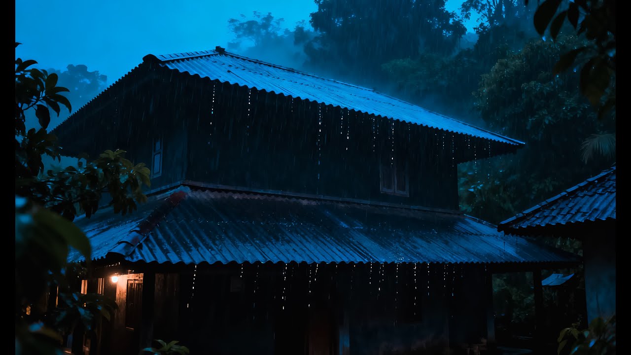 No Ads Rain Sounds for Sleeping – ASMR Night Rain on Tin Roof for Deep Sleep