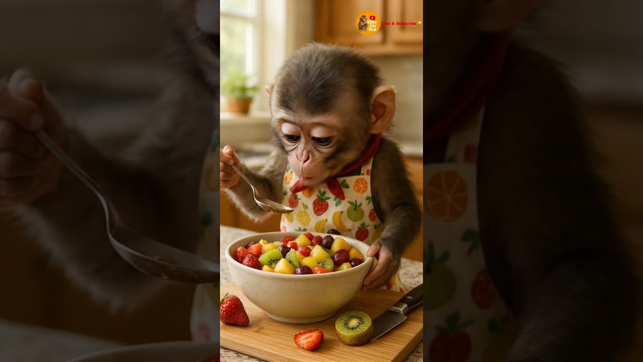 🐵 Baby Monkey eating fruits- Cute & Funny Animal Short! 🥪😂
