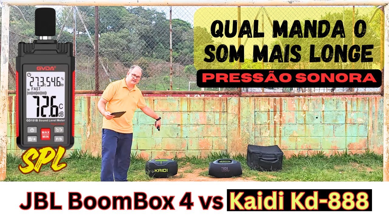 JBL Boombox 4 vs Kaidi Kd-888 / Hopestar A80 (vídeo preliminar no campo de futebol - Volume Máximo)
