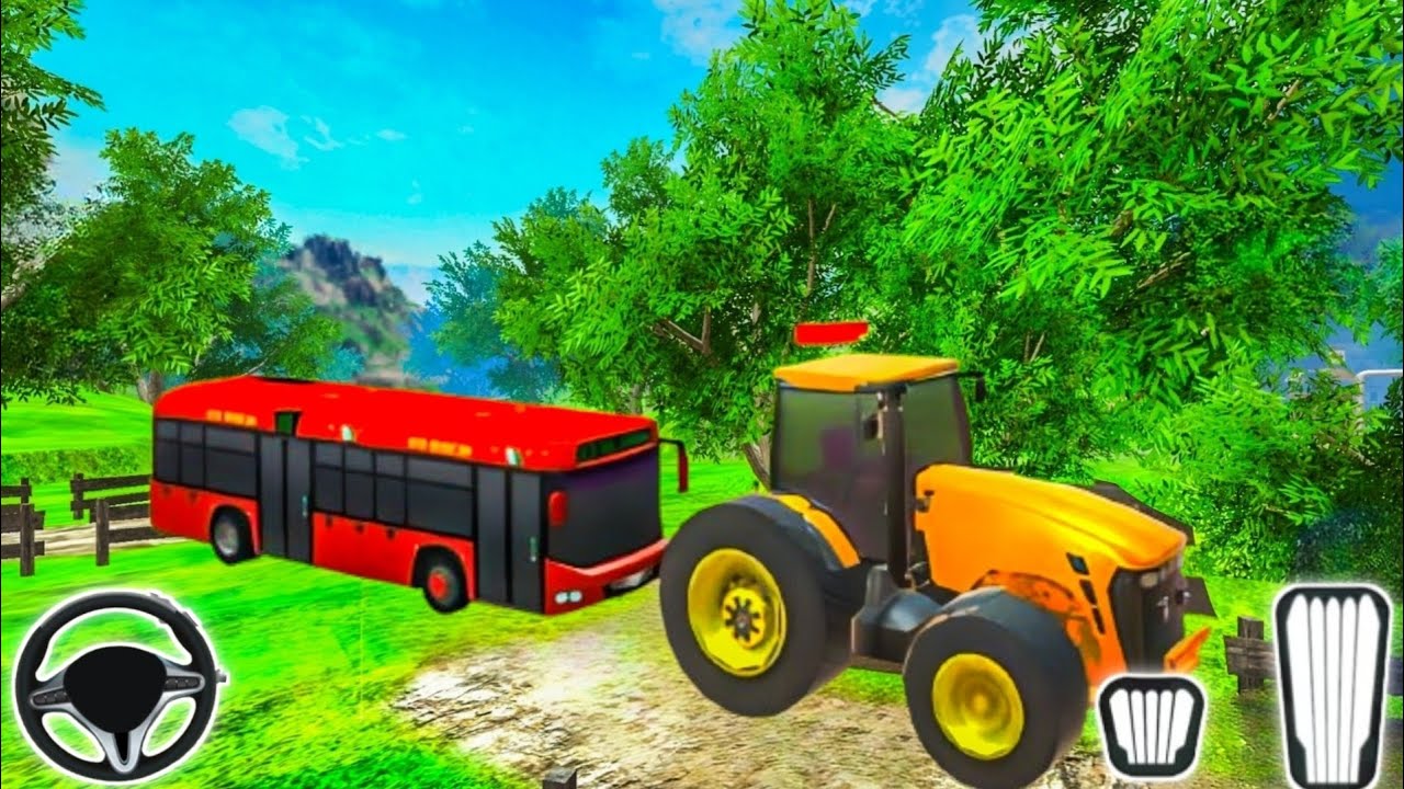Tractor Pulls Heavy Bus on Village Road | Realistic Towing Challenge | Android Gameplay