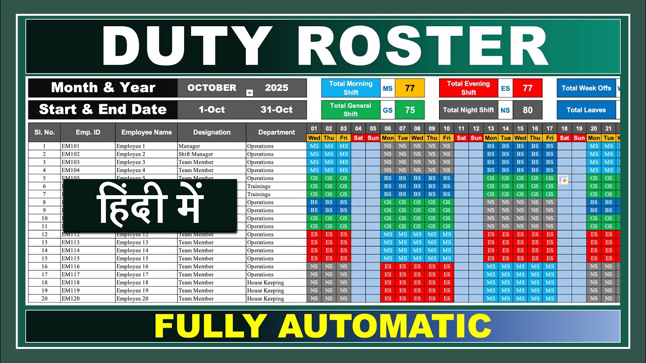 How to Make Duty Roster in Excel (Hindi)