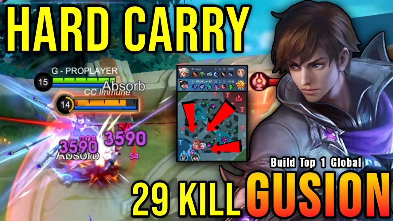 ONE VS ALL!! Gusion Hard Carry, Insane 29 Kills!! - Build Top 1 Global Gusion ~ MLBB