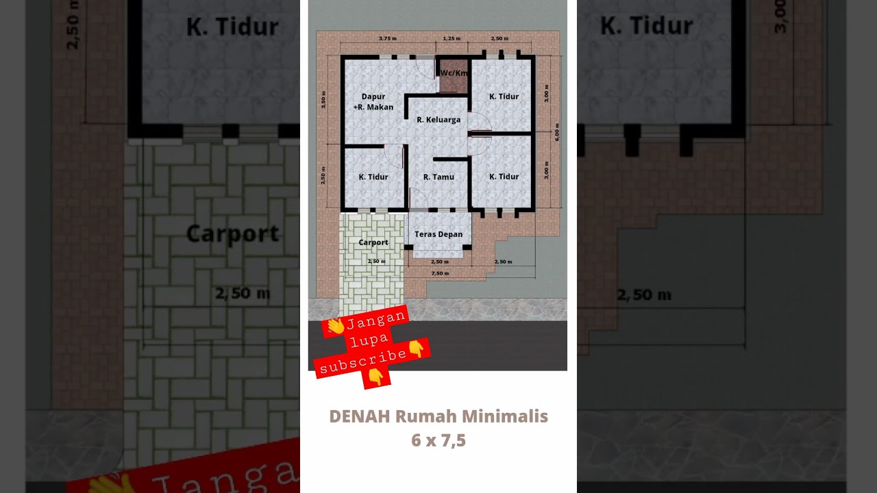 Denah Rumah Mungil 6x7,5!! 3 kamar tidur