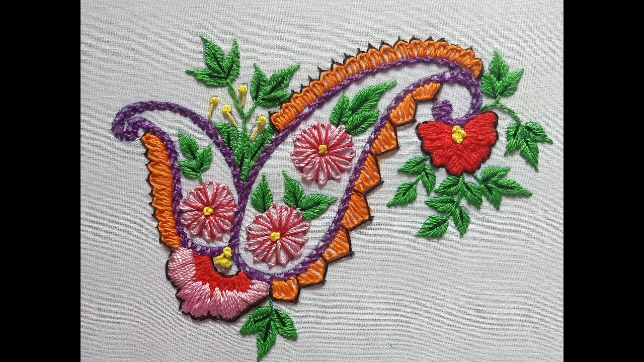 #Hand embroidery #Beautiful paisley embroidery design for ghagras sarees and kurties.
