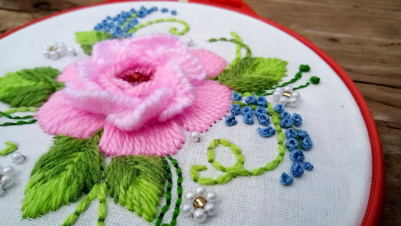 Woven Rose Hand Embroidery Process | Flower Embroidery Design
