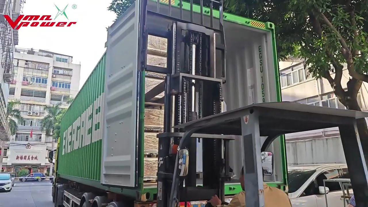 Rack mounted lithium iron phosphate battery container shipment video.