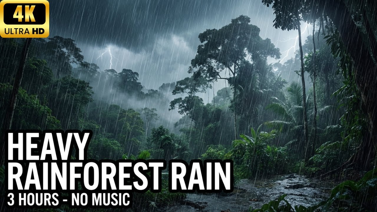 4K Rainforest Rain Journey: 3 Hours of Heavy Rain & Jungle Exploration (No Music) | Deep Sleep