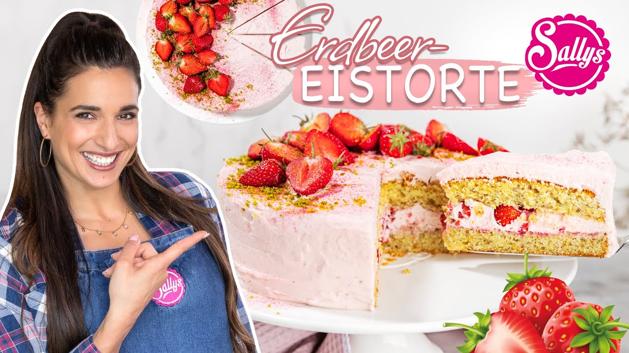 Erdbeer Eistorte - mit fruchtigem Erdbeerp&uuml;ree und Pistazienboden