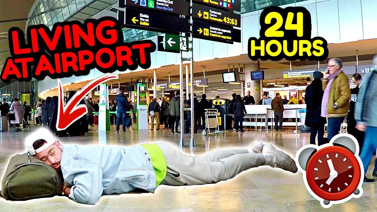 LIVING AT THE AIRPORT FOR 24 HOURS CHALLENGE! (MISSED MY FLIGHT)