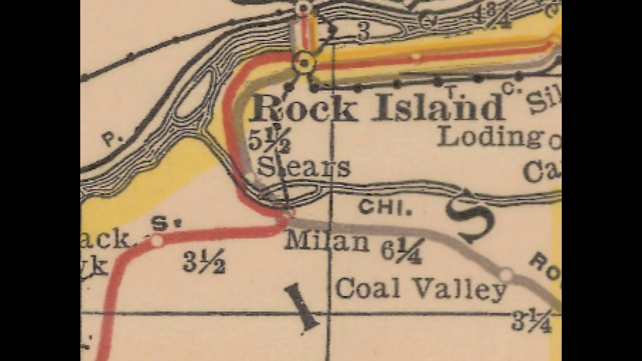 CRI&P 1928 Illinois RR Map trace of Peoria-Rock Island and Milan to Monmouth (RIS)