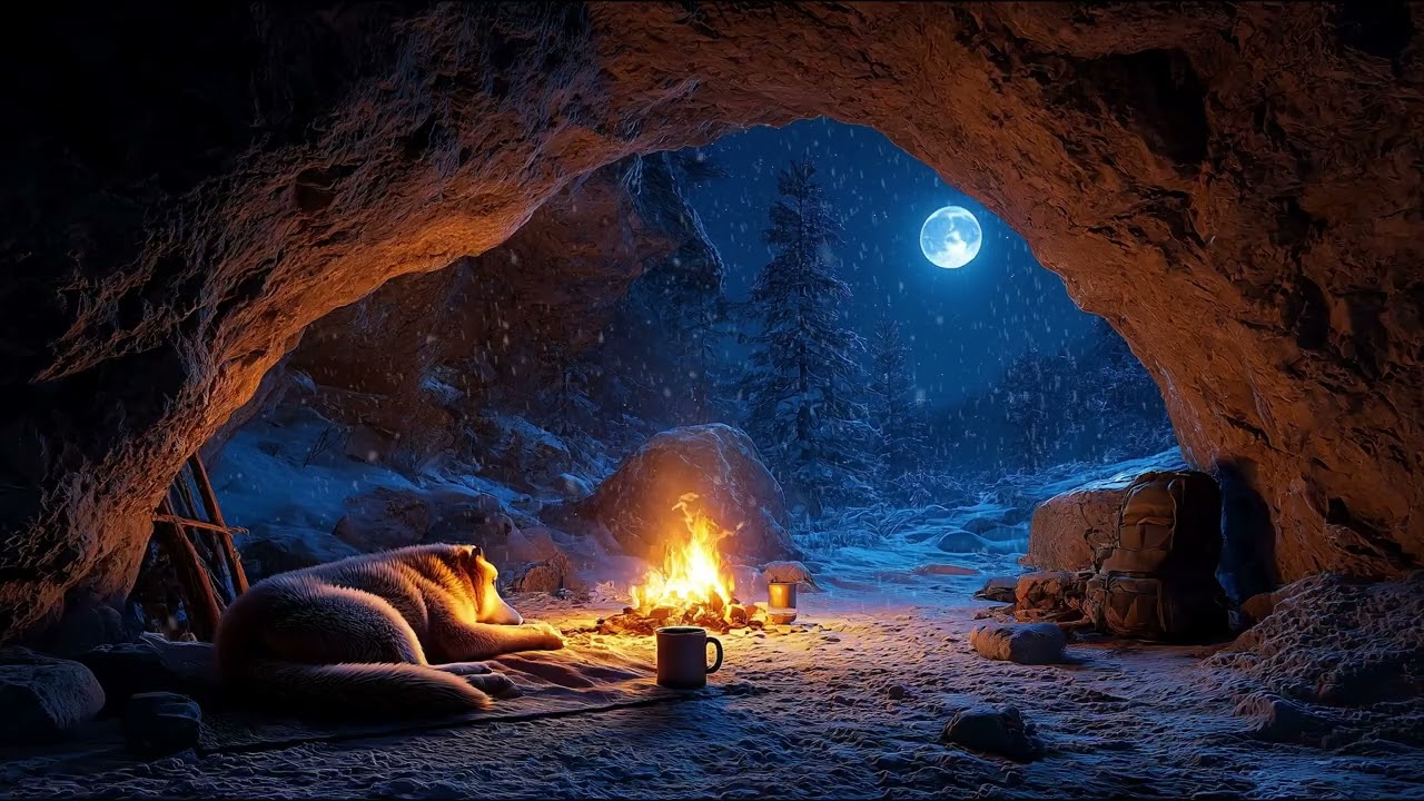 This Warm Winter Cave Felt Safer Than Anywhere ❄️ Fire, Moonlight & Deep Sleep Ambience