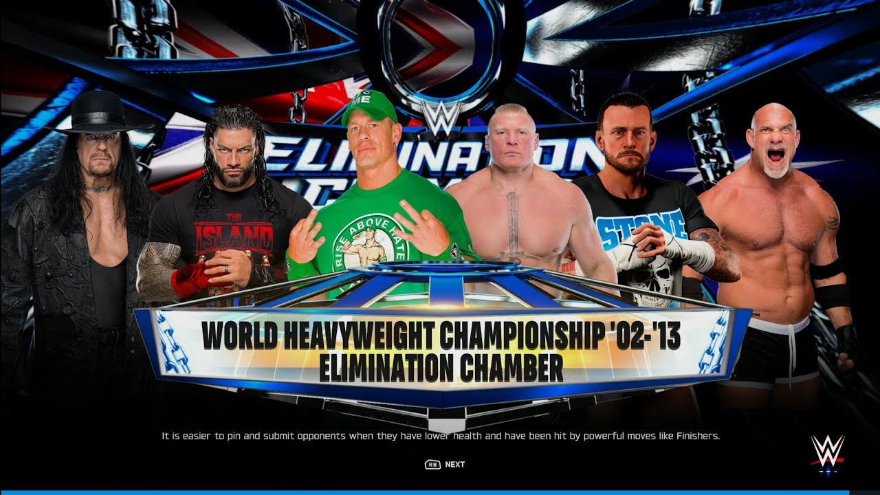 Cena Vs Lesnar Vs Reigns Vs Punk Vs Undertaker Vs Goldberg - World Tittle Elimination Chamber Match 