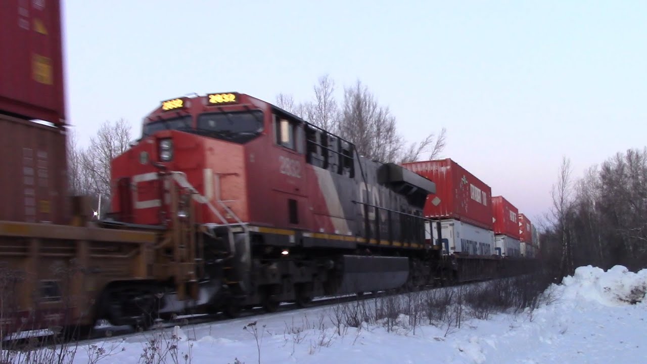200 Car Monster! Big Stack Train CN 121 w/DPU thru Berry Mills, NB at Sunrise