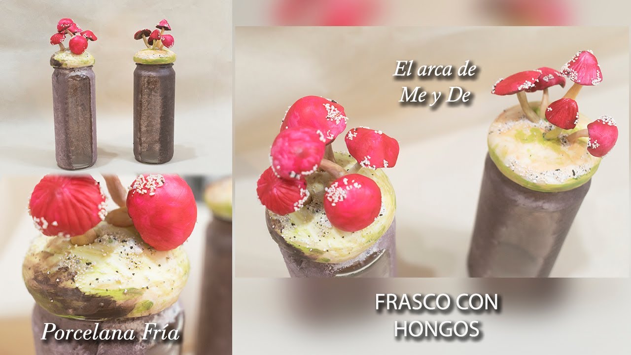 HONGOS EN PORCELANA FRÍA - PASO A PASO FRASCO DECORADO elarcademeyde