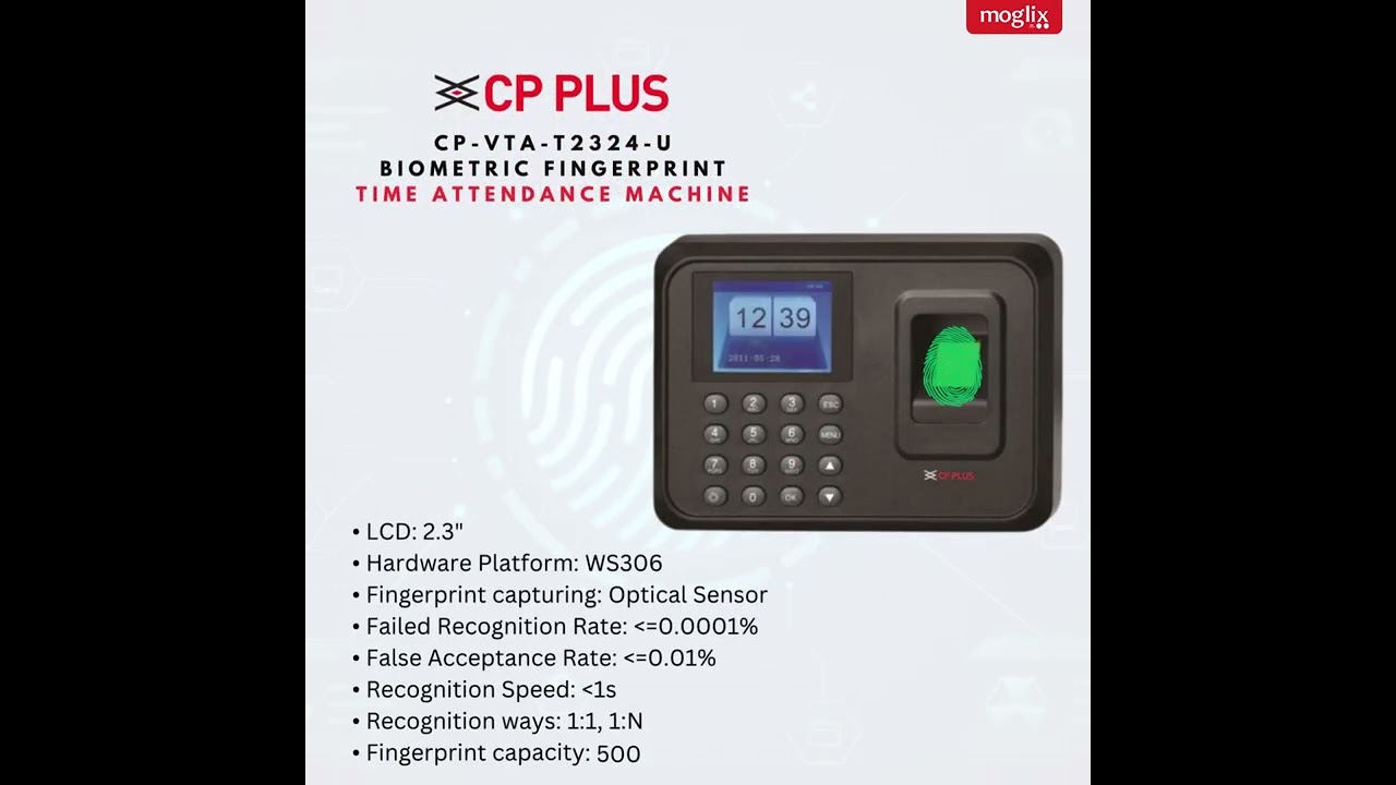 CP Plus CP-VTA-T2324-U Biometric Fingerprint Time Attendance Machine
