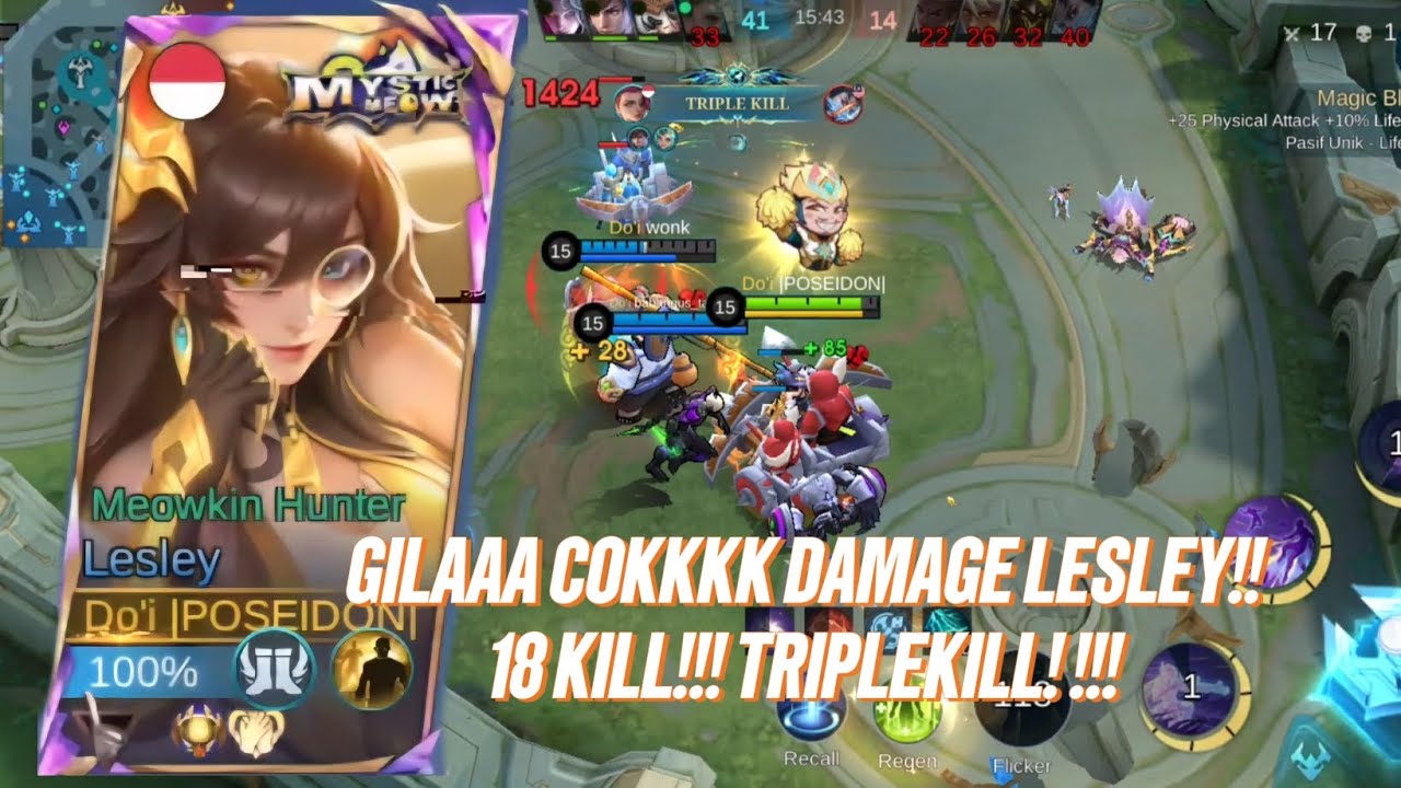 GILAAA COKKK DAMAGE LESLEY!!! 18 KILL!! TRIPLEKILL!! - Mobile Legends
