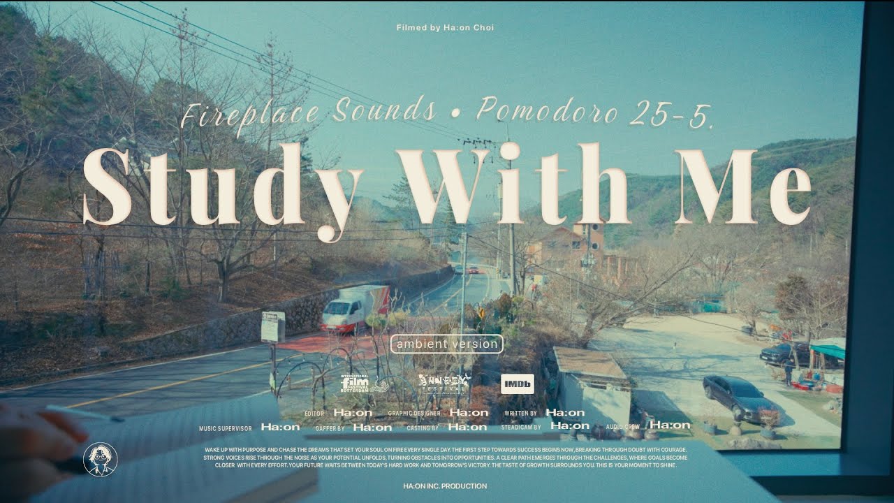 1-Hour Study with Me / Winter Mountain View / Fireplace & Nature Sounds / Pomodoro 25-5 / No AI
