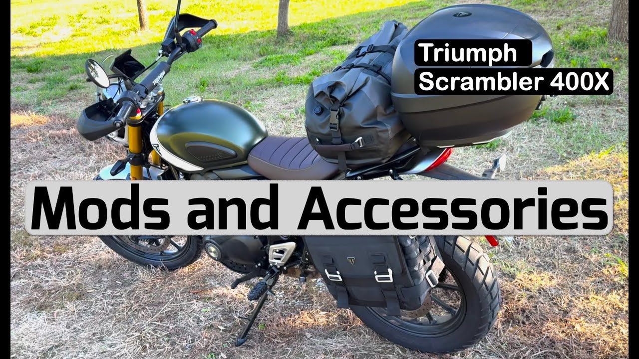 Mods and Accessories - Triumph Scrambler 400X - Motorcycle windscreen, pannier, gsp display