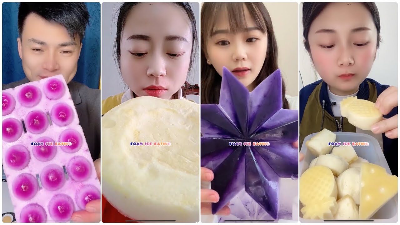 [ASMR] 35- COLORED FOAM ICE EATING 💜💛& POWDERY ICE EATING  & FLUFFY ICE EATING & ICE MAN🙎🏻‍♂️
