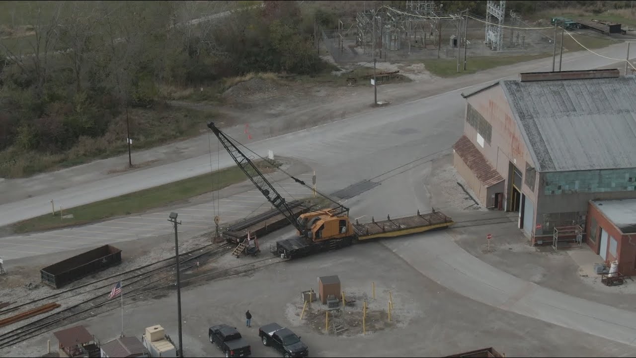 Industrial Rails: Shelby AcrelorMittal railcrane PRLX 3604 switcher Carey Quarry Omnisource scrap