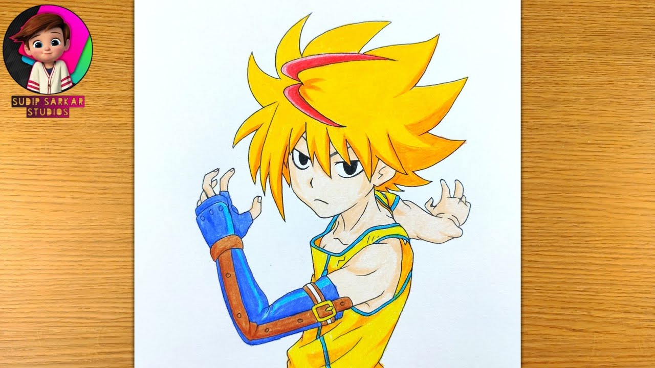 How to draw Free De La Hoya from Beyblade Burst - Step By Step Drawing with color pencil