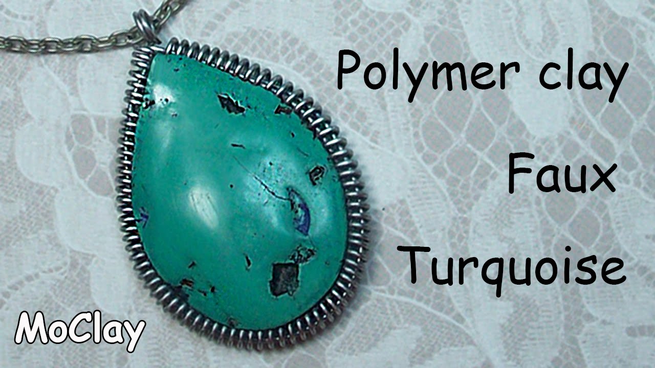 How to make Polymer clay faux turquoise - Cabochon frame tutorial